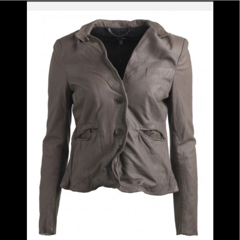 Muubaa Japonica Leather Blazer in Gun Grey